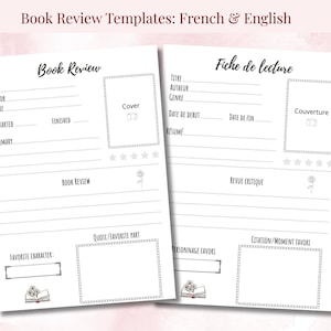 Fiche de Lecture Imprimable Français & Anglais | Reading Journal Printable | Template Critique de Livre & Book Tracker | Cadeau Lecteur