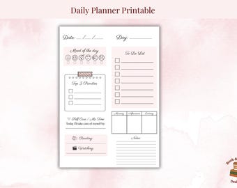 Planificador diario imprimible | Lista de tareas estética | Planificador de productividad adorable | Organizador diario minimalista | Descarga instantánea