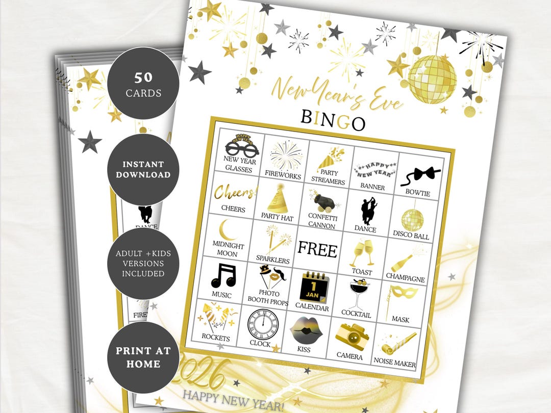 New Years Eve Bingo Printable, NYE Party Game Instant Download, Kids ...