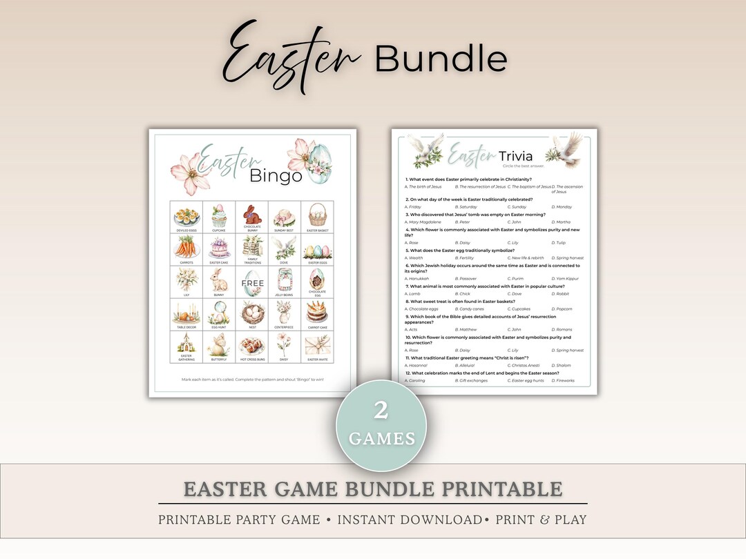 Easter Game Bundle Printable, Easter Bingo + Trivia Game, Easter Party ...