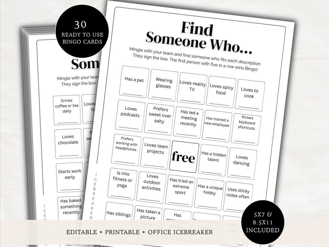 Find Someone Who Bingo, Team Building Activity, Office Icebreaker Game ...