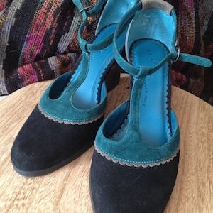 Belles brides compensées en cuir Kenneth Cole bleu sarcelle noir gris taille 7 1/2 med