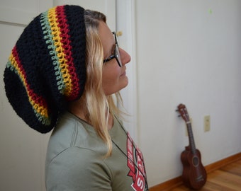 Rasta beanie hat slouchy hat crochet beanie red gold green soft beanie hat slouch hat dreadlock hat tam