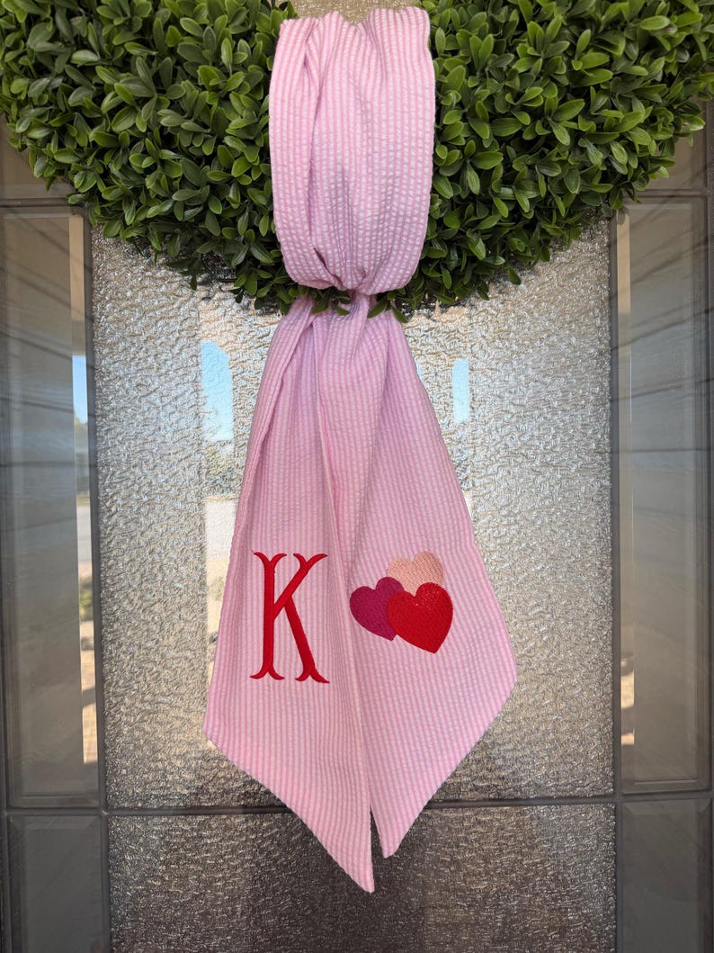 Valentine’s Day Wreath Sash with Embroidered Heart