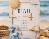 Beach Birthday Invitation Editable Template Boy Birthday Invite Ocean Party Printable Canva