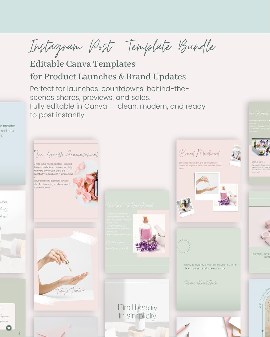 Instagram Post Template Bundle – 24 Editable Canva Posts for Product ...