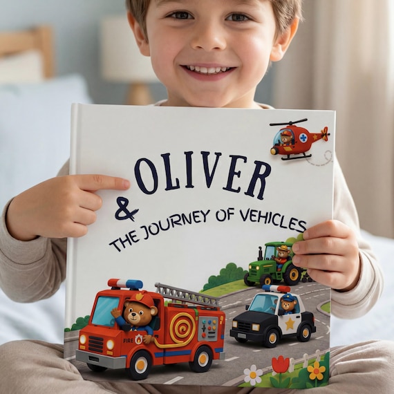Personalized Vehicle Adventure Book for Kids, Custom Kids Story Book, Fire Truck Train Rocket Helicopter Gift, Vehicle Lover Book