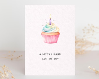 Minimale afdrukbare verjaardagswenskaart, pastelkleurige cupcakekunst, modern feestontwerp