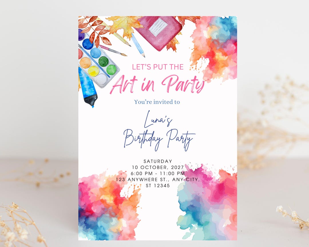 Editable Art Party Birthday Invitation | Watercolor Painting Theme ...