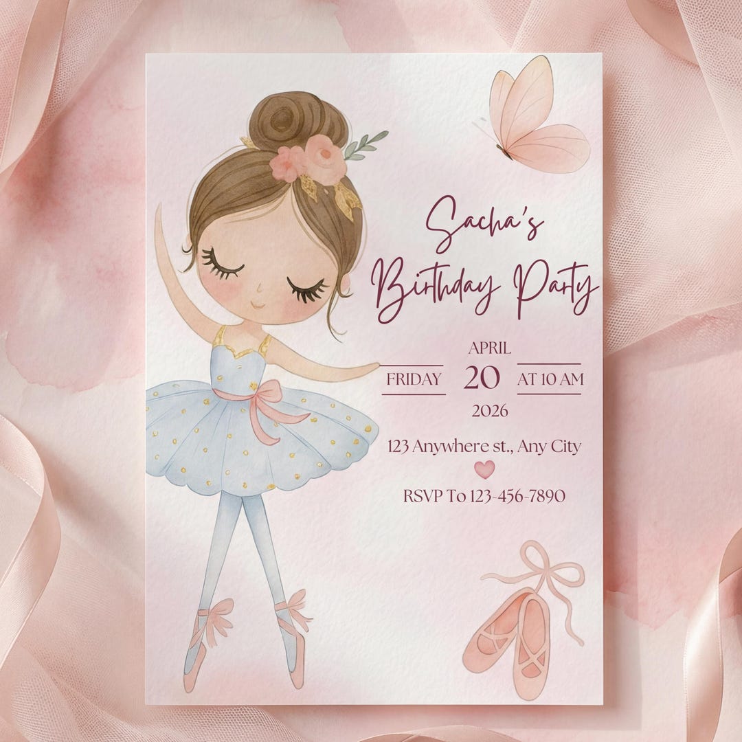 Editable Ballerina Birthday Invitation: Pink & Gold Ballet Party (canva ...