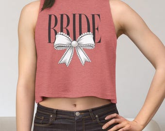 Top corto con estampado de lazo de novia / Camiseta sin mangas para despedida de soltera / Top para despedida de soltera / Regalo ideal para ella
