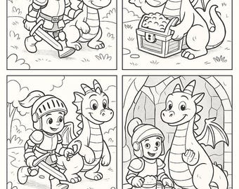 Kleurboek Knight & Dragon – 13 pagina's avontuur – afdrukbaar