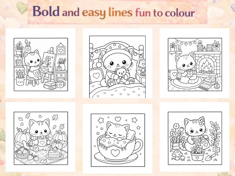 Cozy Kitty Coloring Book | Adorable Cat Scenes, Hygge Vibes (printable ...