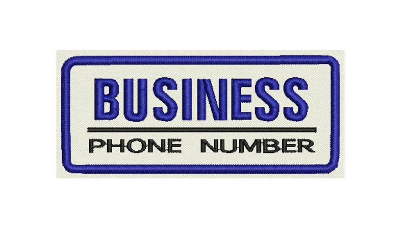 May include: Blue and white rectangular patch with the text "BUSINESS PHONE NUMBER" in black.