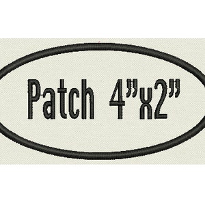May include: Black oval patch with white text that reads "Patch 4" x 2" ".