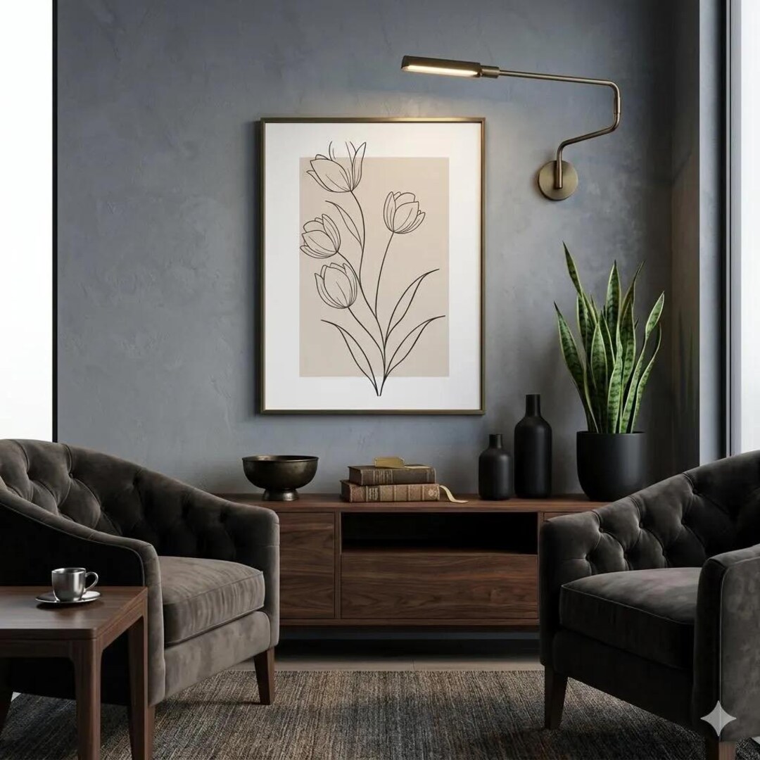 Minimalist Flower Line Art Print, Botanical Wall Art, Neutral Beige ...