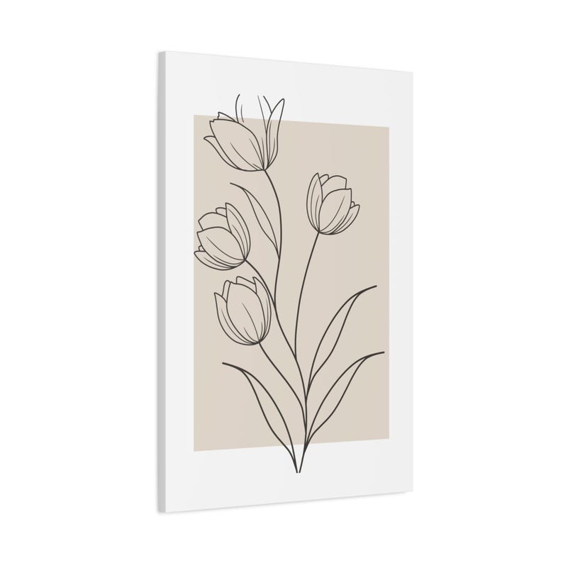 Minimalist Flower Line Art Print, Botanical Wall Art, Neutral Beige ...