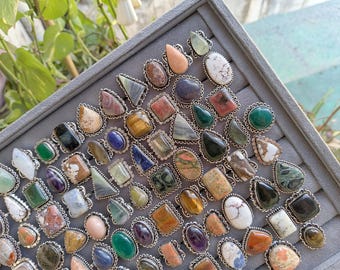 Rings Lot| Silver Plated Natural Stone Jewelry Supplies Bulk Wholesale Lot