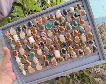 Handcrafted Gold Plated Gemstone Statement Ring, Mixed Stone