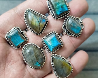 Handmade Silver-Plated Labradorite Ring, Statement Jewelry