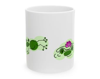 Green Spotted Frog Ceramic Mug, (11oz, 15oz)