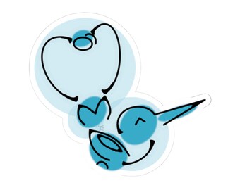 Blue Hummingbird Big Heart Kiss-Cut Stickers