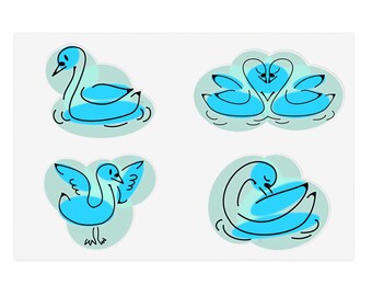 Light Blue Spotted Swan Sticker Sheets
