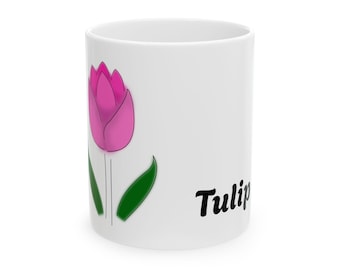 Pink Tulip Flower Ceramic Mug, (11oz, 15oz)