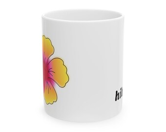 Hibiscus Flower Ceramic Mug, (11oz, 15oz)
