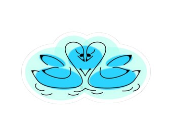 Sky Blue Spotted Swan Lover Heart Kiss-Cut Stickers