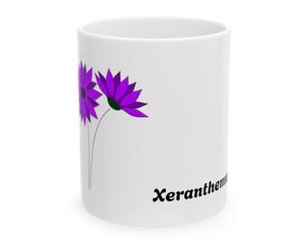 Purple Xeranthemum Flower Ceramic Mug, (11oz, 15oz)