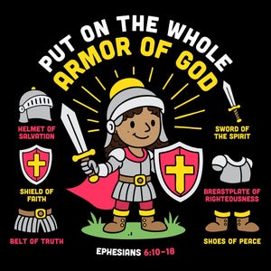 Armadura de Deus | Kit de Arte para Camiseta Infantil | Atividade de Páscoa | Artesanato Bíblico para Escola Dominical e Ensino Domiciliar | Efésios 6 | Faça Você Mesmo para Festa de Aniversário