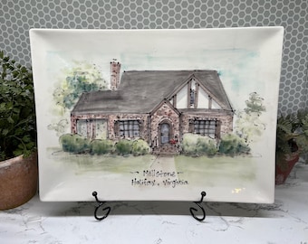 Personalized House Portrait Platter, Handmade Pottery Serving Tray