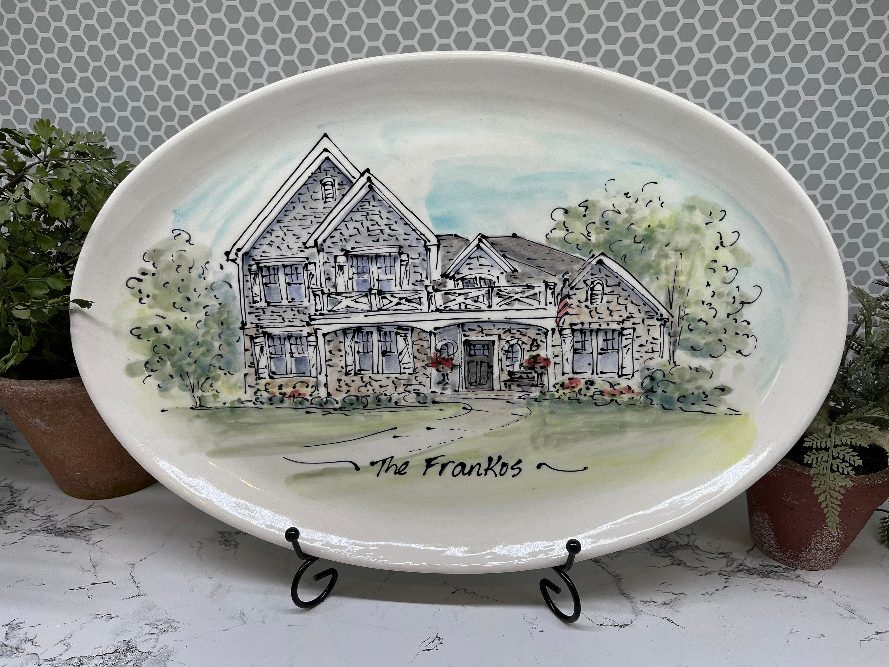 Personalized platter/Housewarming Gift/Handmade pottery/Serving/Heirloom/Wedding/Mother Father/Realtor/New Home/9th Anniversary/Husband Wife