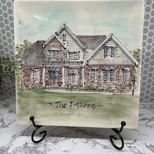 Hand-Painted House Portrait Plate - Custom Pottery Serving Platter