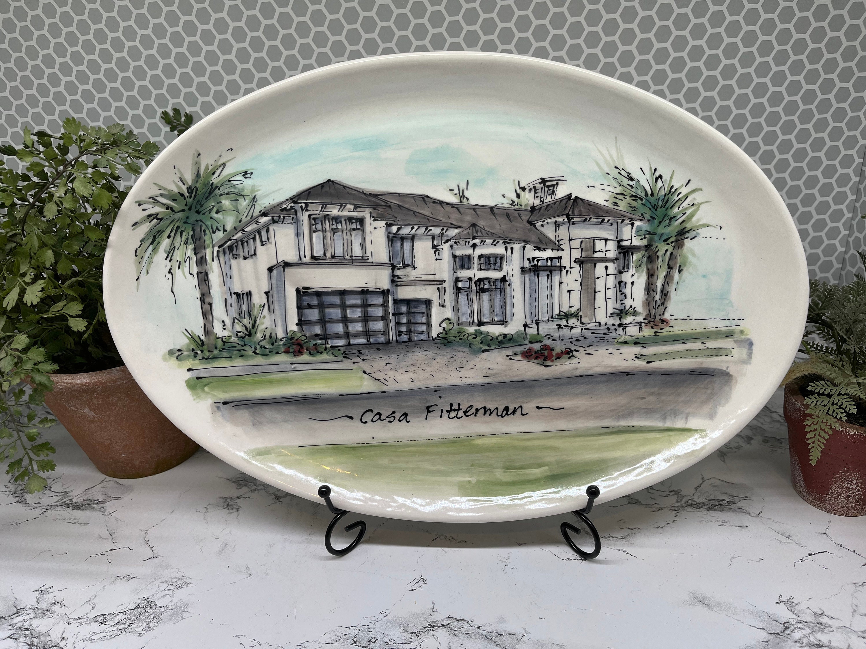 Personalized platter/Housewarming Gift/Handmade pottery/Serving/Heirloom/Wedding/Mother Father/Realtor/New Home/9th Anniversary/Husband Wife