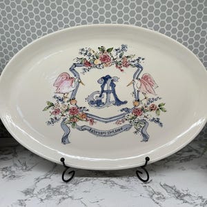 Personalized Serving Plate: Hand-Painted Monogram Wedding Crest Dish