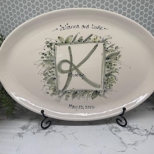 Wedding Gift/Personalized/9th Anniversary/Monogram/Housewarming/Realtor/Serving plate/Bridal Shower/Handmade/Bride Groom/Crest/Husband Wife