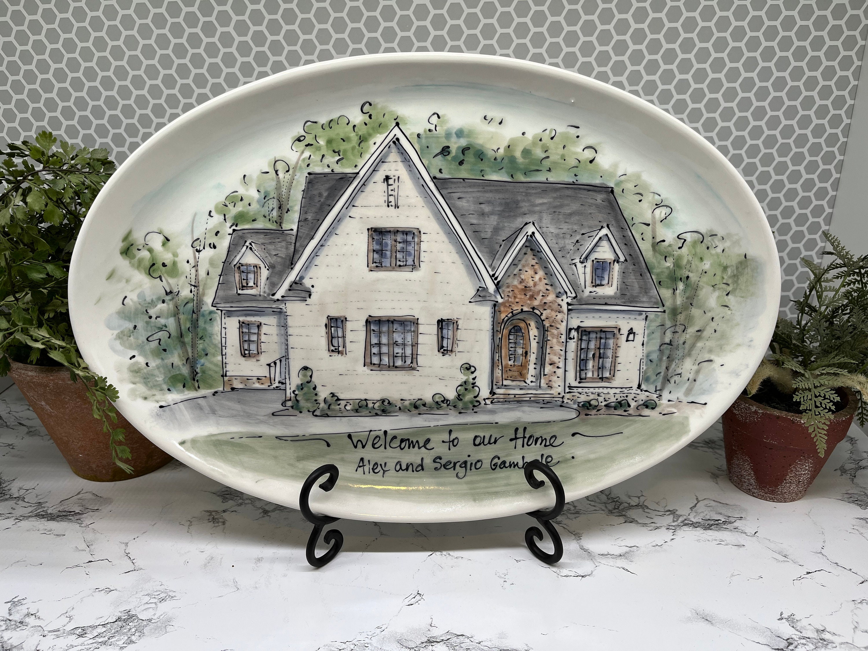 Personalized platter/Housewarming Gift/Handmade pottery/Serving/Heirloom/Wedding/Mother Father/Realtor/New Home/9th Anniversary/Husband Wife