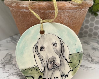 Custom Pet Portrait Ornament, Personalized Pottery Gift