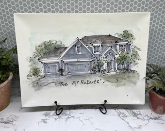 Personalized House Portrait Platter, Custom Pottery Plate