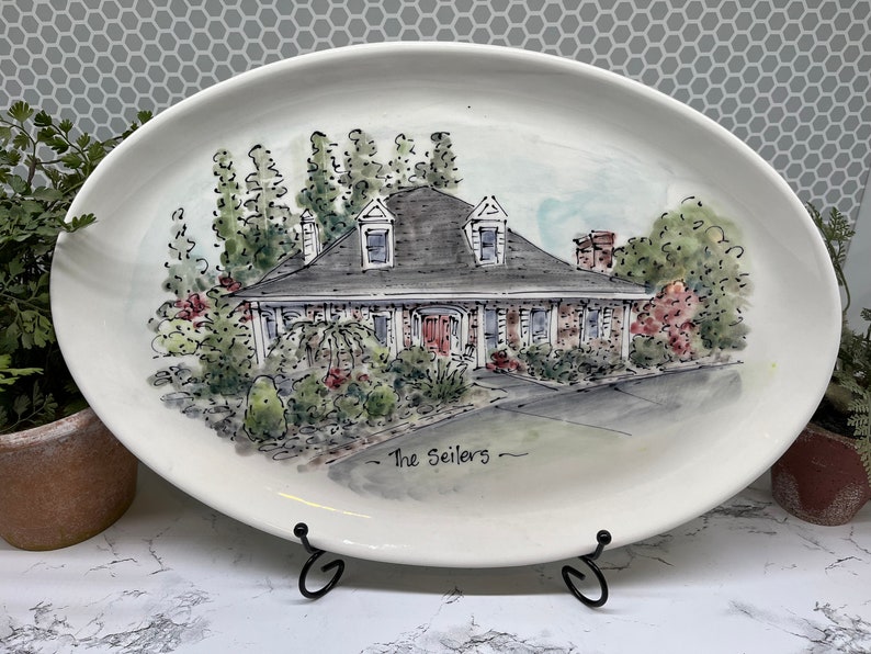 Personalized platter/Housewarming Gift/Handmade pottery/Serving/Heirloom/Wedding/Mother Father/Realtor/New Home/9th Anniversary/Husband Wife
