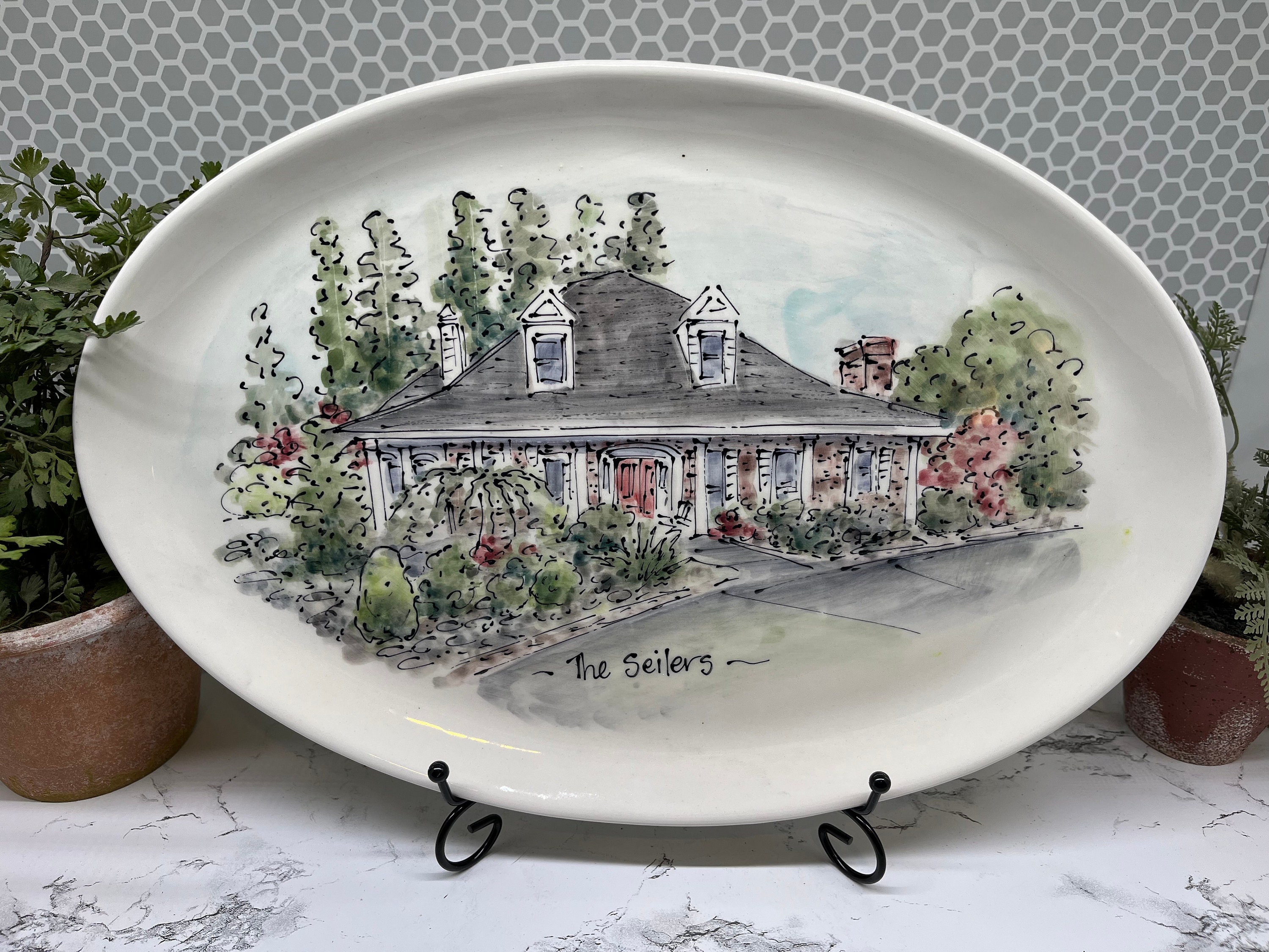 Personalized platter/Housewarming Gift/Handmade pottery/Serving/Heirloom/Wedding/Mother Father/Realtor/New Home/9th Anniversary/Husband Wife