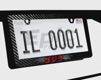 Ramka tablicy rejestracyjnej Godzilla w języku japońskim Katakana JDM Premium 100% włókno węglowe, czerwono-czarne