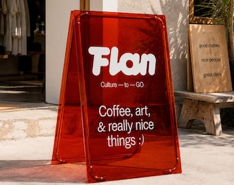 Wanda / Letrero moderno tipo caballete para acera, restaurante, exhibición para bodas, letrero de plexiglás, cartel sándwich de plexiglás