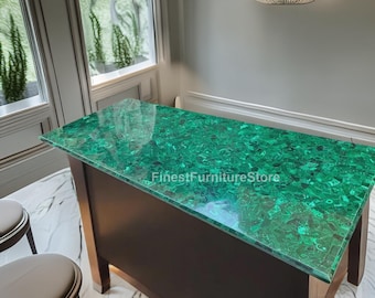Custom Malachite Kitchen Island Top | Emerald Green Stone Slab
