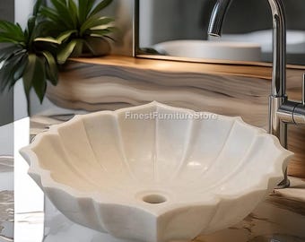 Handgeschnitztes Marmorgefäß Waschbecken | Lotus Blumen Waschbecken