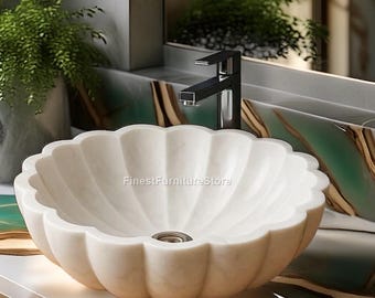 Handgeschnitztes Lotus Marmorgefäß Waschbecken | Spa Badezimmer Waschbecken