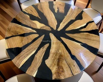 Handgemaakte zwarte epoxyhars salontafel, houten eettafel met live rand