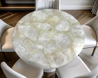 Handmade Round White Agate Table Top | Natural Gemstone Coffee Table